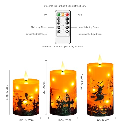 Flameless Candles with Remote Control & Star String - 3 Pack Orange