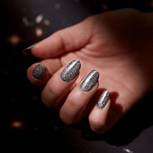 Light Year Holographic Nail Strips - Sparkling Gunmetal Grey Double-Ended Set