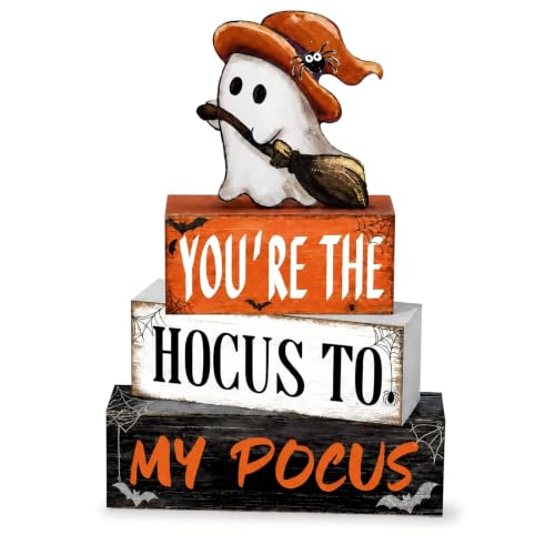 Halloween Wooden Table Sign Decor Set - Ghost Witch Bats Spiders Farmhouse Style