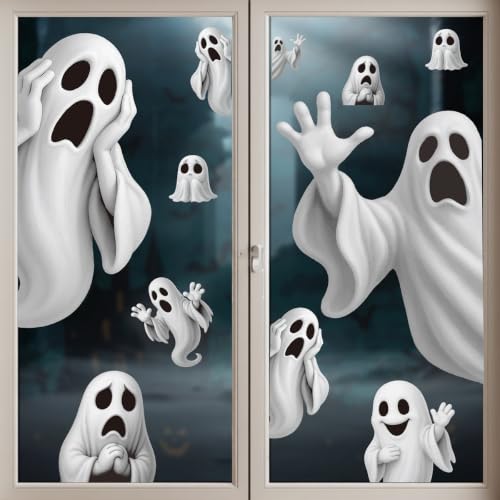 Halloween Window Clings Set - Ghost Decals for Glass Windows & Doors W-6