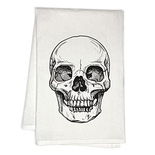 White Skull Halloween Kitchen Towel - Spooky Hand Tea Towel, 28" Cotton