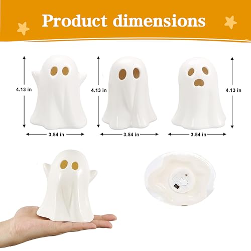 Cute Ghost Light Up Halloween Decor - White 2 Pack Ceramic LED Lanterns