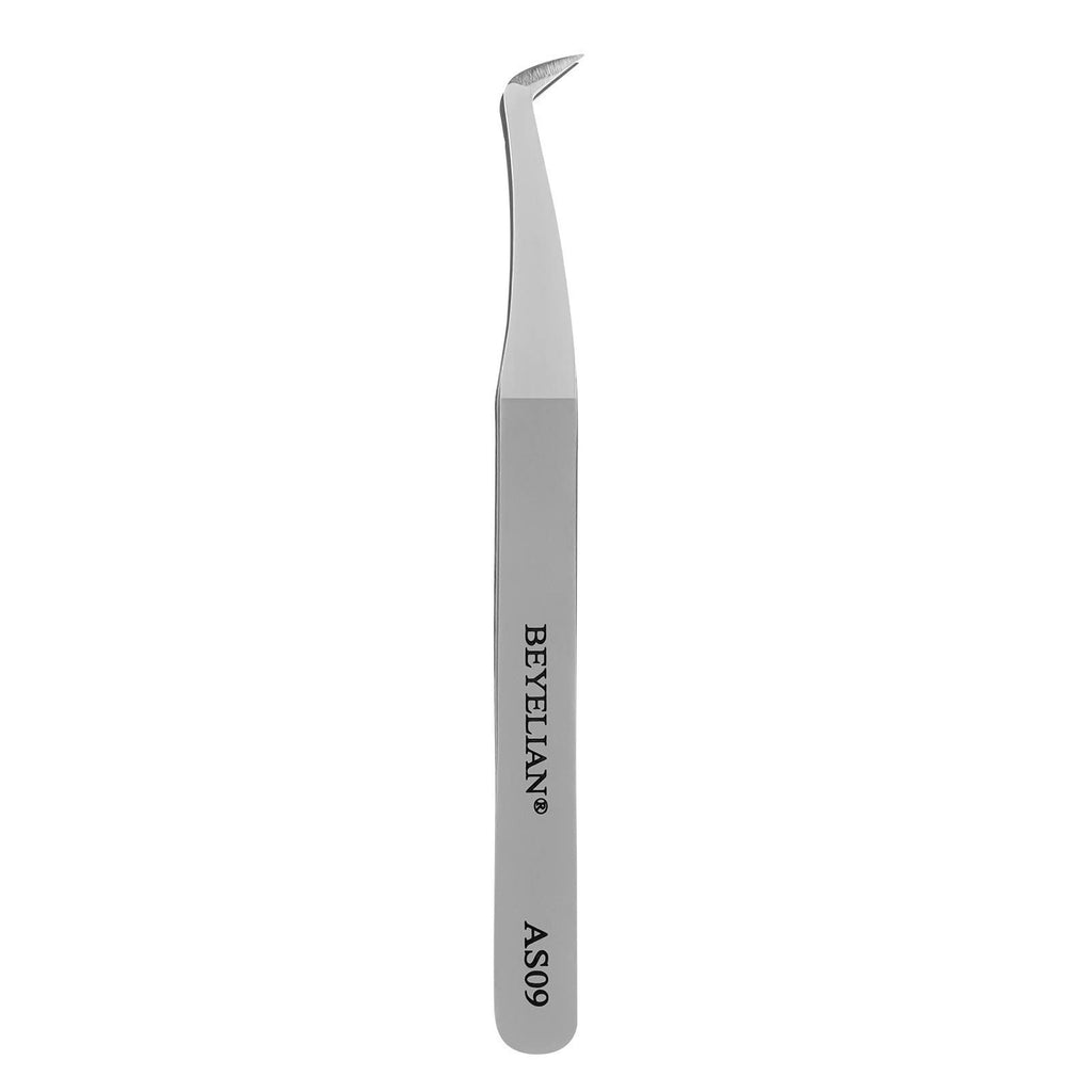 Volume Lash Tweezers Beyelian Lash Tweezers for Eyelash Extensions, Curved L High Precision Tip for Mega Fans, Stainless Steel AS09 Silver.