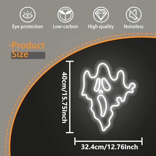 Ghost Neon Sign - Dimmable LED Wall Light for Halloween Party & Room Decor - Ghost Face