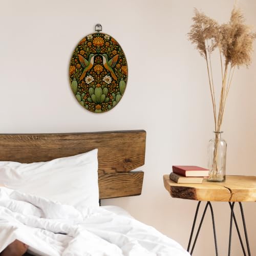 Mexican Hummingbird Flowers Oval Wall Art Decor - Cactus Variation
