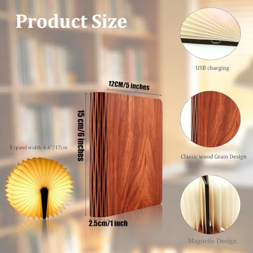 Wooden Book Lamp with 5-Color Lighting - Folding Book Light for Book Lovers Gifts