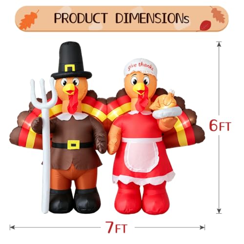 Thanksgiving Inflatable Turkey Couple Decorations with LED Lights - Festive Yard Decor - Variation of Turkey Couples