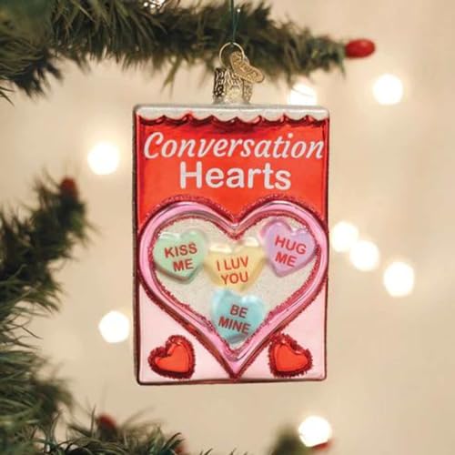 Conversation Hearts Candy Box Christmas Ornament - Handcrafted Glass Holiday Decor