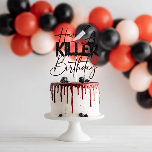 Halloween & Birthday Cake Topper with Glitter Skull Design - Killer Themed Party Decor