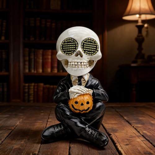 Halloween Skeleton Statue with LED Eyes - Cheerful Skeleton Figurine for Indoor Decor - Variation: Skeleton