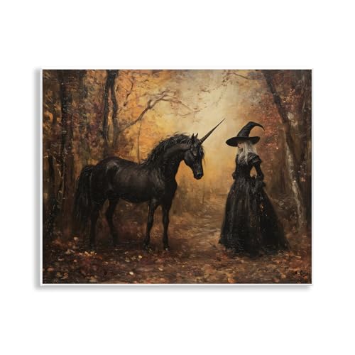 Halloween Gothic Unicorn Wall Plaque - 11x14 Inch Fantasy Wall Art - Autumn Witchcraft Decor