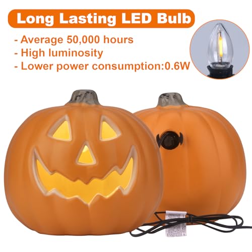 9-Inch Round Smile Face Halloween Jack-o'-Lantern Light Up Pumpkin Lantern - Indoor Outdoor Safety Decor