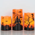 Orange Halloween Flameless Candles with Timer - 3 Pack Real Wax Pillars for Home Decorations