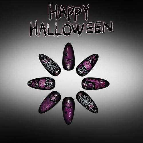 Halloween Press On Nails Medium Almond Glitter Purple Style-16 - 24Pcs