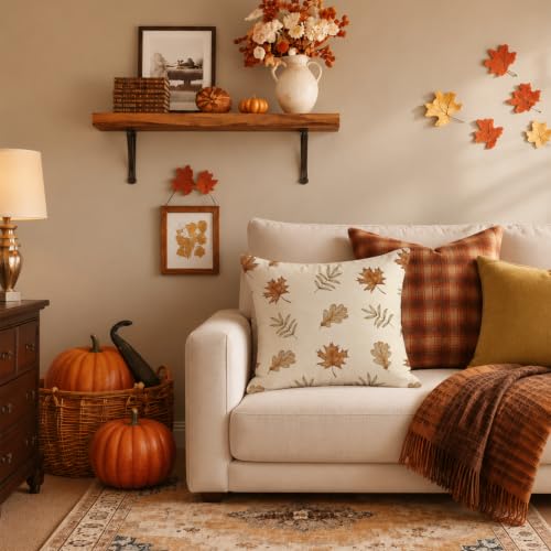 Fall Pillow Covers 18x18 Inch Pumpkin Decor Autumn Throw Pillow Case - White Fall1