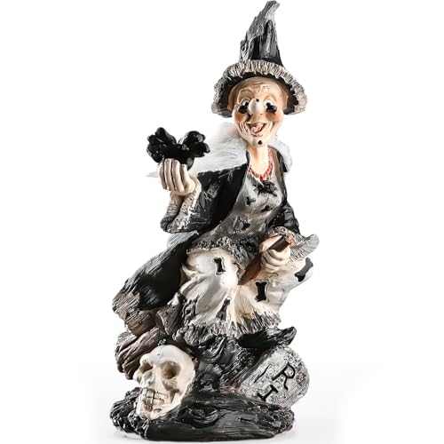 Halloween Witch Decoration - Spooky Broomstick Statue for Fall Decor - 10 Inch