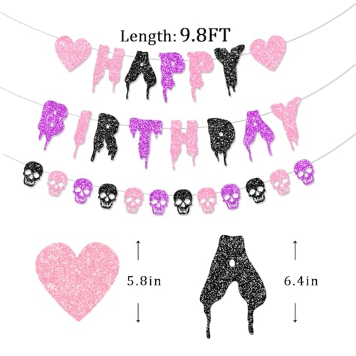 Halloween Birthday Banner & Skull Garland Party Decorations - Goth Gothic Halloween Theme