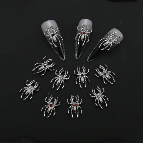 15pcs Silver Rhinestone Spider Nail Charms Halloween Nail Art Decorations