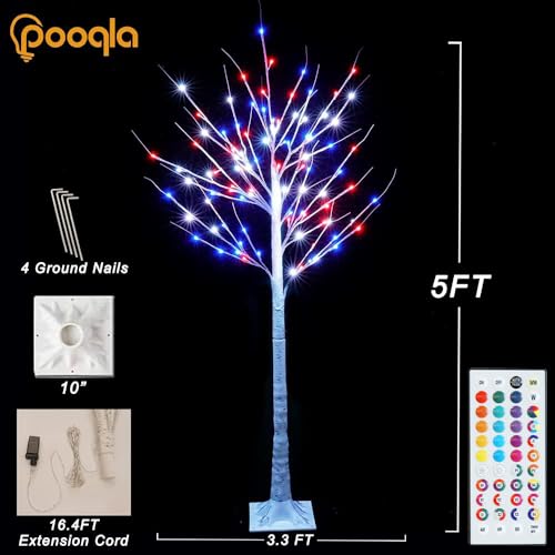RGB Lighted Birch Tree - 5 ft Christmas Tree with 35 Colors & Remote