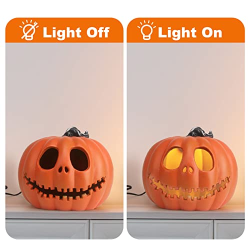 9-Inch Jack O Lantern Halloween Pumpkin Lantern Lighted Decor - Indoor/Outdoor, LED Bulb, Weather-Resistant, Shatterproof, Family Safe, Variation of Skull
