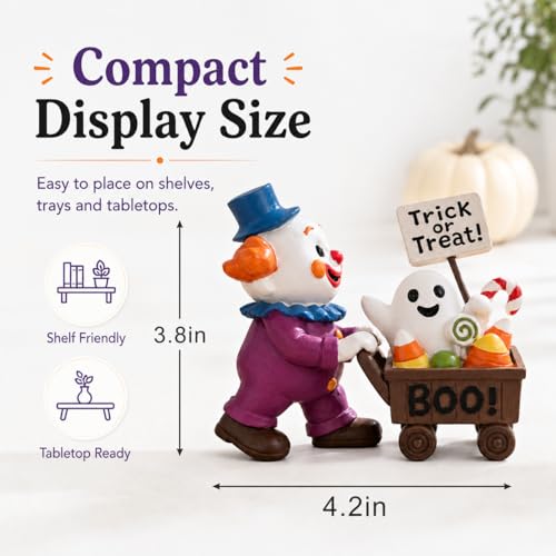 Hand-Drawn Halloween Clown Figurine with Candy Cart - Indoor Decor