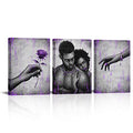 African American Couple Wall Art Canvas Set - Purple & Gold 12x16x3