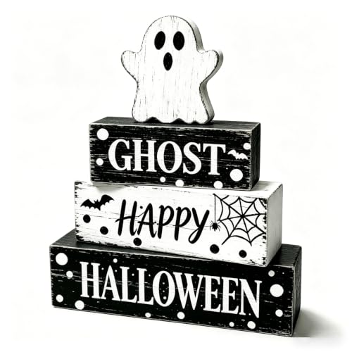 Ghost Halloween Table Decor Set - Wooden Whimsical Spooky Indoor Halloween Decoration with Boo Variation