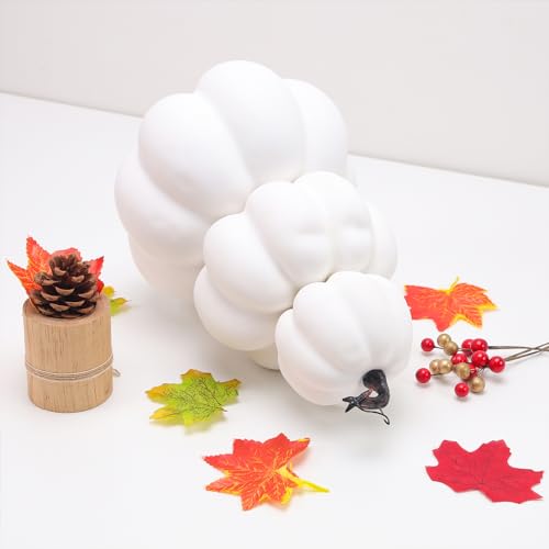 Artificial White Pumpkin Tower Decoration - Fall Autumn Halloween Decor - Variation C