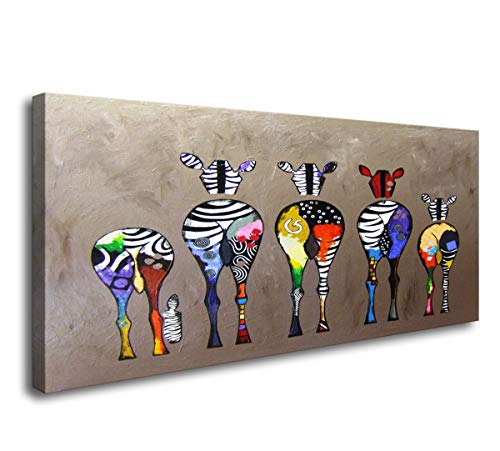 Colorful Zebra Canvas Wall Art - 40" x 20" Modern Animal Painting Ready to Hang