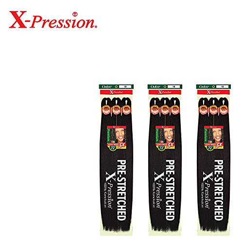 Outre Braids Outre X-Pression Braid Premium Pre Stretched Braid 72inch 3X (3-PACK, 1B)