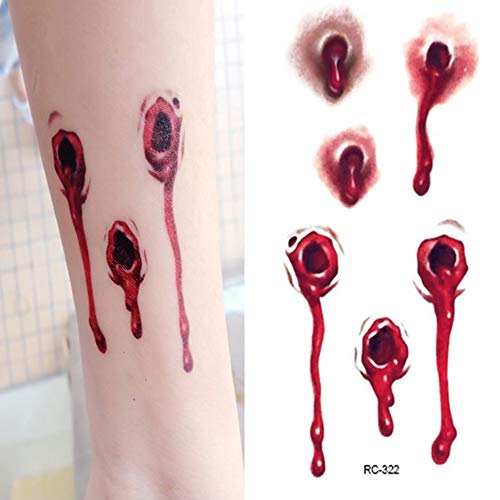 Halloween Fake Wound & Vampire Bite Tattoo Set - Waterproof 8 Sheets with Variation A (6cm x 10.5cm)