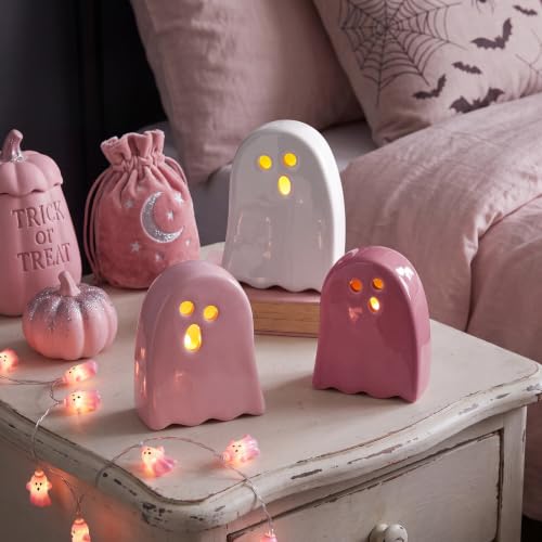 Pink Halloween Ghost Ceramic Decorations with Tea Light Candles - Variation of Ghost