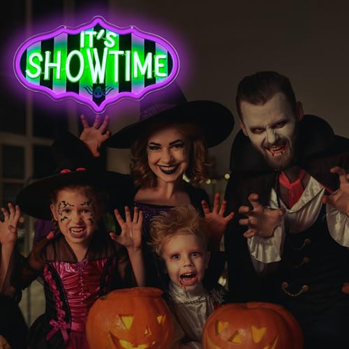 Show Time Neon Sign - Dimmable Halloween Neon Lights - Gothic Wall Decor