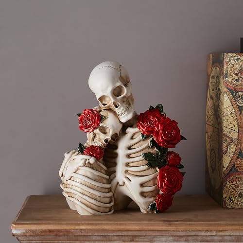 Gothic Skeleton Couple Figurines for Halloween Home Decor - Spooky Dark Romantic Statue Set
