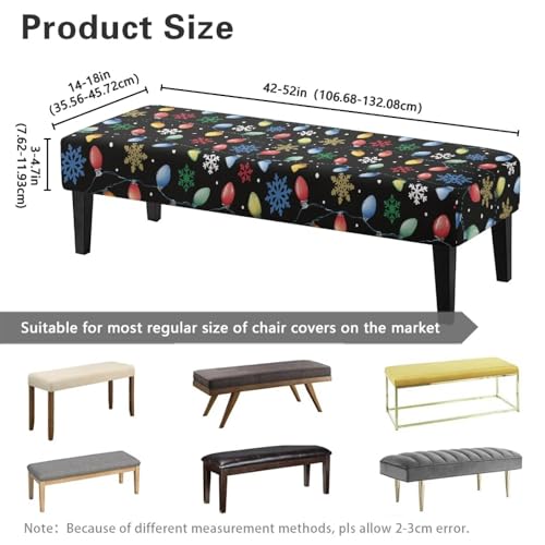 Christmas Snowflakes Stretch Bench Cover - Festive Xmas Seat Protector for 42-52 Inch Benches