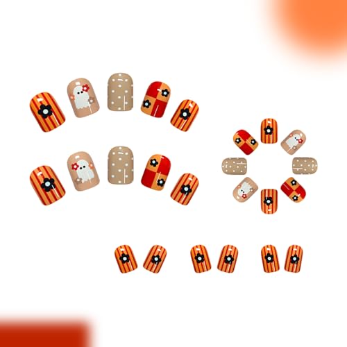 Halloween Press On Nails Short Square Polka Dot Ghost Fake Nails - Variation 3