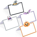 Halloween Buffet Food Labels - 48 Pack Folded Place Cards for Parties - Halloween Variation