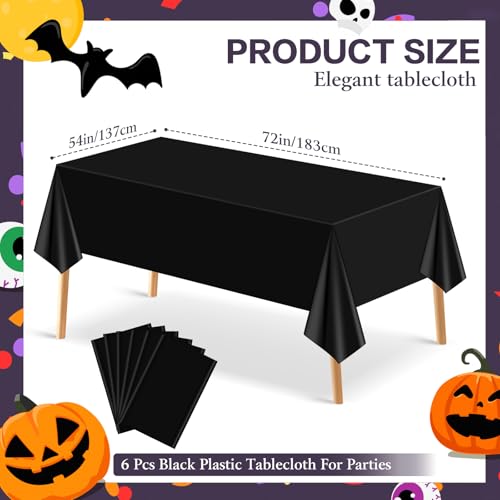 Black Plastic Tablecloths Set - 6 Pcs 54x72 Inch Rectangle for Parties & Events - Variation: Black / 6 Pcs-Rectangle