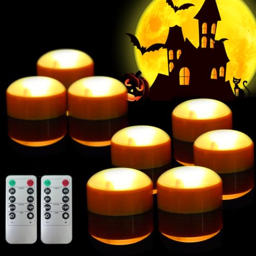 Halloween Battery LED Jack-O-Lantern Pumpkin Lights with Remote Control - Orange, 8 pcs