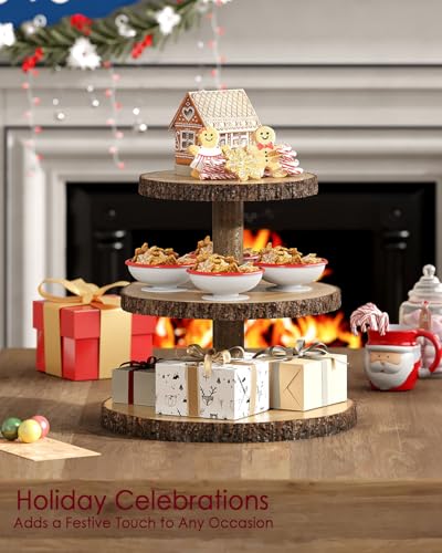 Wood Cupcake Stand 3 Tier Rustic Cake Display Holder - Roud-3 Tier