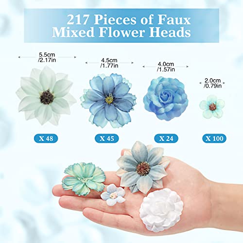 Mini Fake Flowers Bulk Blue Series - 217 Pcs Silk Floral Decorations