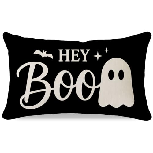 Halloween Throw Pillow Cover 12x20 Inch Black Ghost Decor - Pack of 1