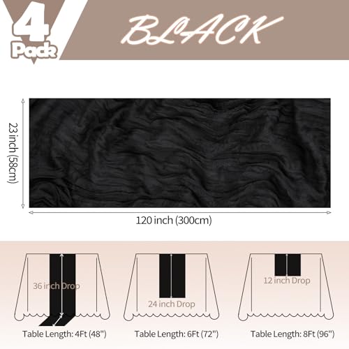 Black Cheesecloth Table Runner 10Ft - 4 Pack 23 x 120 Inches - Elegant Decor