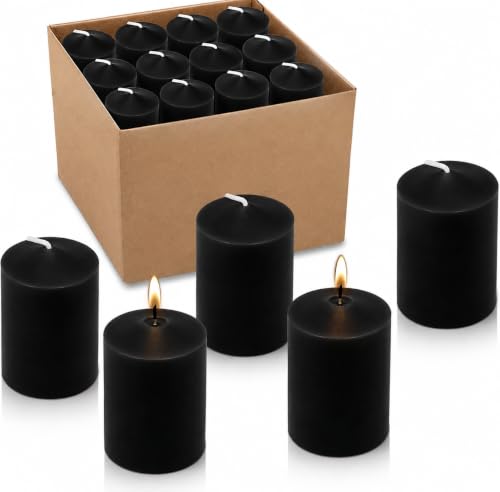 Black Votive Candles 24 Pack - 12 Hour Unscented Tea Lights for Weddings Parties Halloween