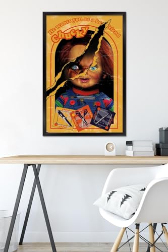 Chucky Let's Be Friends Box Wall Poster - Black Framed 34x22.4 Inches