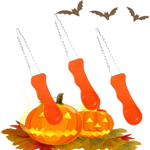 Orange Pumpkin Carving Kit - 3 Stainless Steel Tools for Halloween Jack-o'-Lanterns