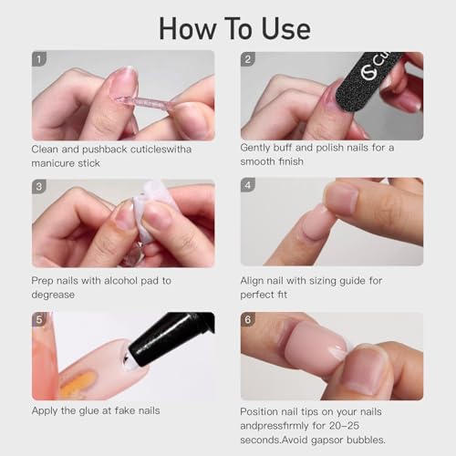 CurvLife Short Square Fall Press-On Nails - Black Gel French Tips, Handmade, Natural Fit