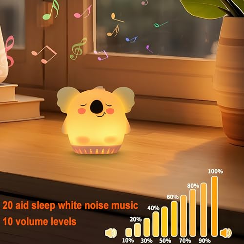 Mini Koala Night Light for Kids - 9 Color Silicone LED Lamp with White Noise & Touch Control