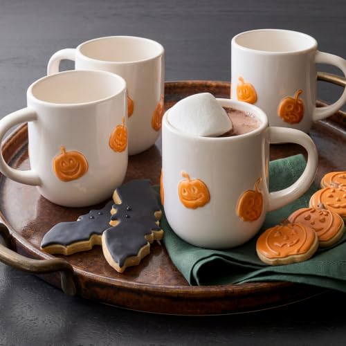 Halloween Pumpkin Mug Set of 4 - 16oz Ceramic Coffee Cups, Festive Jack-o'-Lantern Design