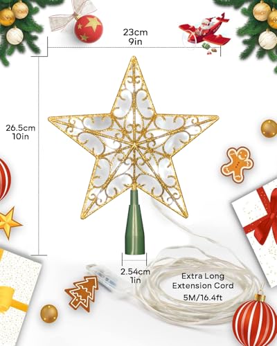 9 Inch Christmas Star Tree Topper with Smart App Control Gold LED Lights, Music & Timer